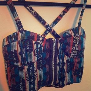 Aztec pattern zipper crop top